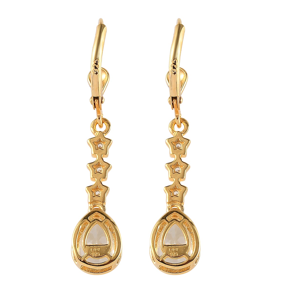 Espirito Santo Aquamarine and White Zircon Dangle Earrings in Vermeil Yellow Gold Over Sterling Silver 1.60 ctw