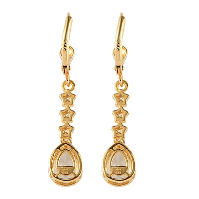 Espirito Santo Aquamarine and White Zircon Dangle Earrings in Vermeil Yellow Gold Over Sterling Silver 1.60 ctw