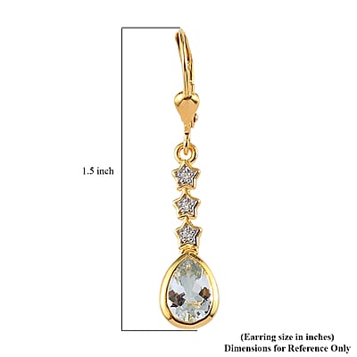 Espirito Santo Aquamarine and White Zircon Dangle Earrings in Vermeil Yellow Gold Over Sterling Silver 1.60 ctw