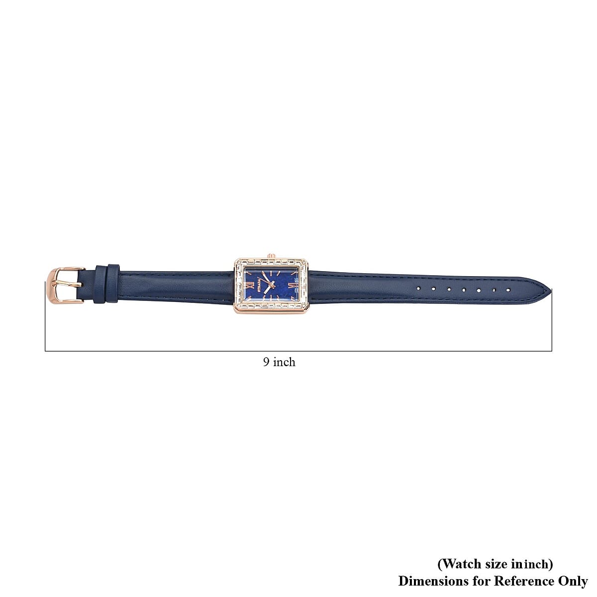 Strada Austrian Crystal Japanese Movement Simulated Lapis Dial Watch with Dark Blue Faux Leather Strap (33x26mm) (7.0-8.0Inches) image number 6