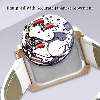 Strada Austrian Crystal Japanese Movement Simulated Turquoise Dial Watch with White Faux Leather Strap (33x26mm) (7.0-8.0Inches)