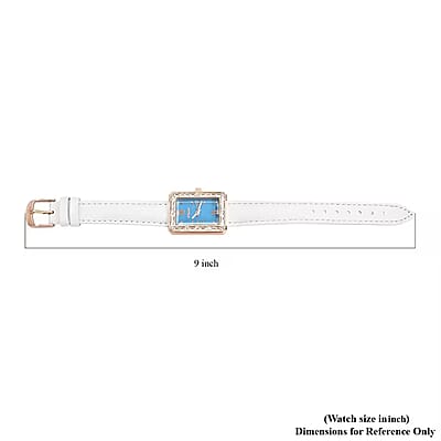 Strada Austrian Crystal Japanese Movement Simulated Turquoise Dial Watch with White Faux Leather Strap (33x26mm) (7.0-8.0Inches)