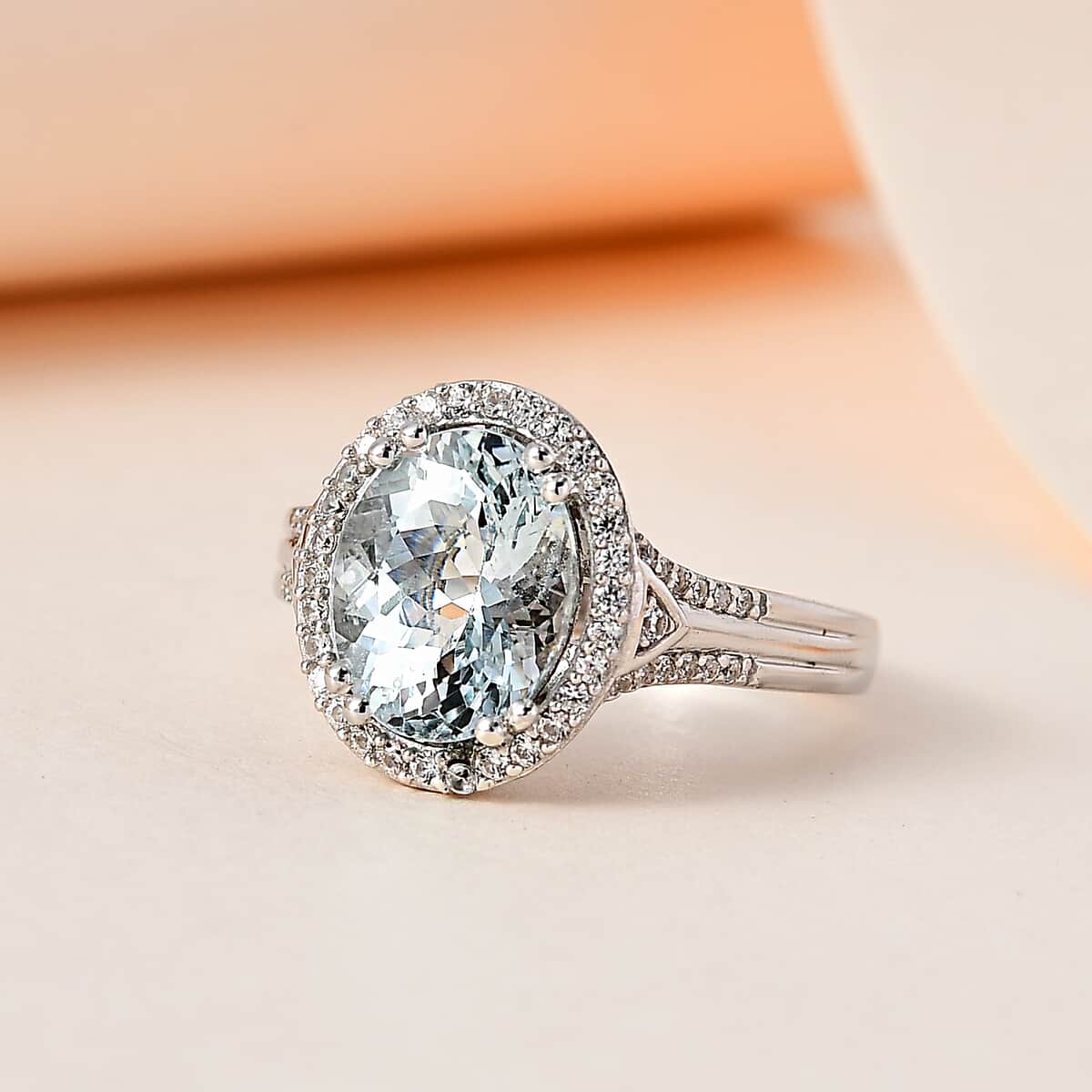 Premium Mangoro Aquamarine, White Zircon Halo Ring in Platinum Over Sterling Silver (Size 10.0) 2.85 ctw image number 1