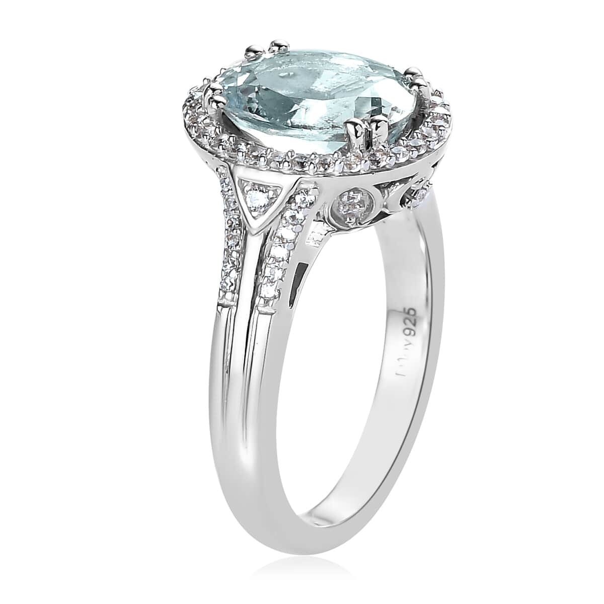 Premium Mangoro Aquamarine, White Zircon Halo Ring in Platinum Over Sterling Silver (Size 10.0) 2.85 ctw image number 3