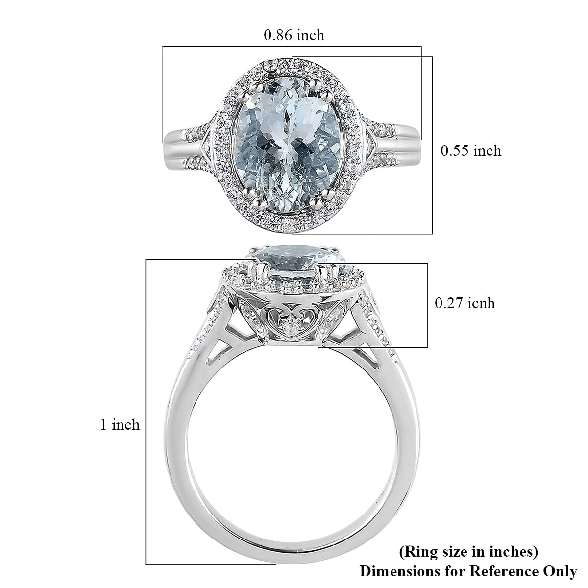 Premium Mangoro Aquamarine and White Zircon Halo Ring in Platinum Over Sterling Silver (Size 10.0) 2.85 ctw