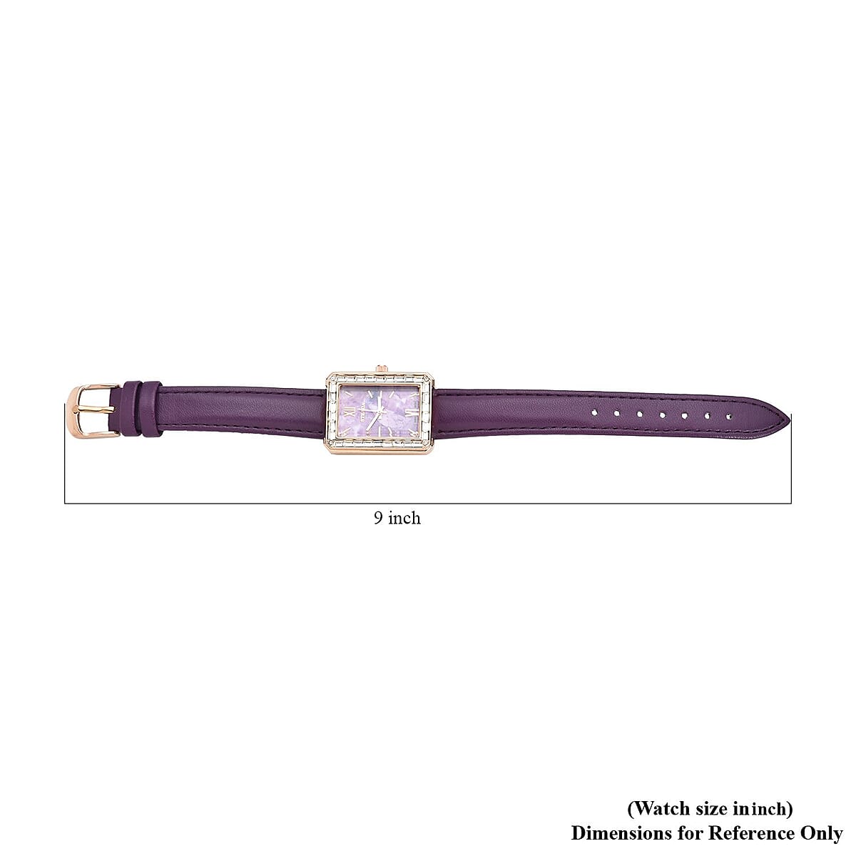 Strada Austrian Crystal Japanese Movement Simulated Amethyst Dial Watch with Purple Faux Leather Strap (33x26mm) (7.0-8.0Inches) image number 6