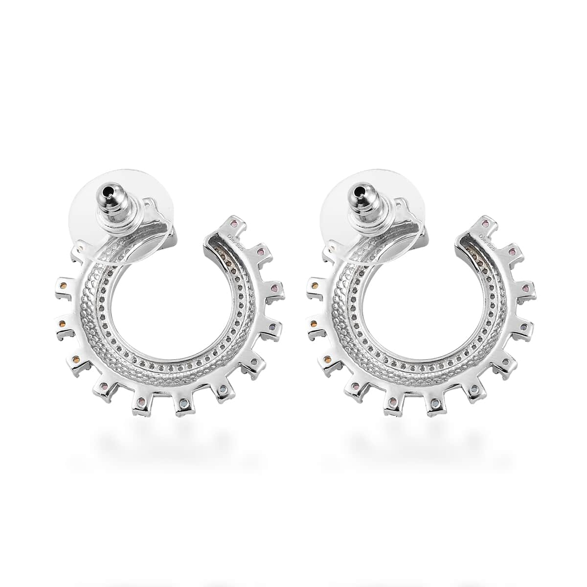White Enamel Multi Gemstone Rainbow Statement Earrings in Platinum Over Sterling Silver 7.85 Grams 1.40 ctw image number 4