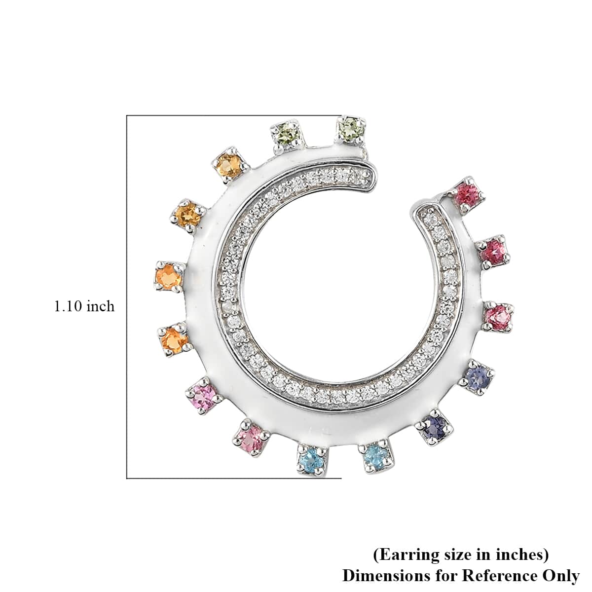 White Enamel Multi Gemstone Rainbow Statement Earrings in Platinum Over Sterling Silver 7.85 Grams 1.40 ctw image number 5