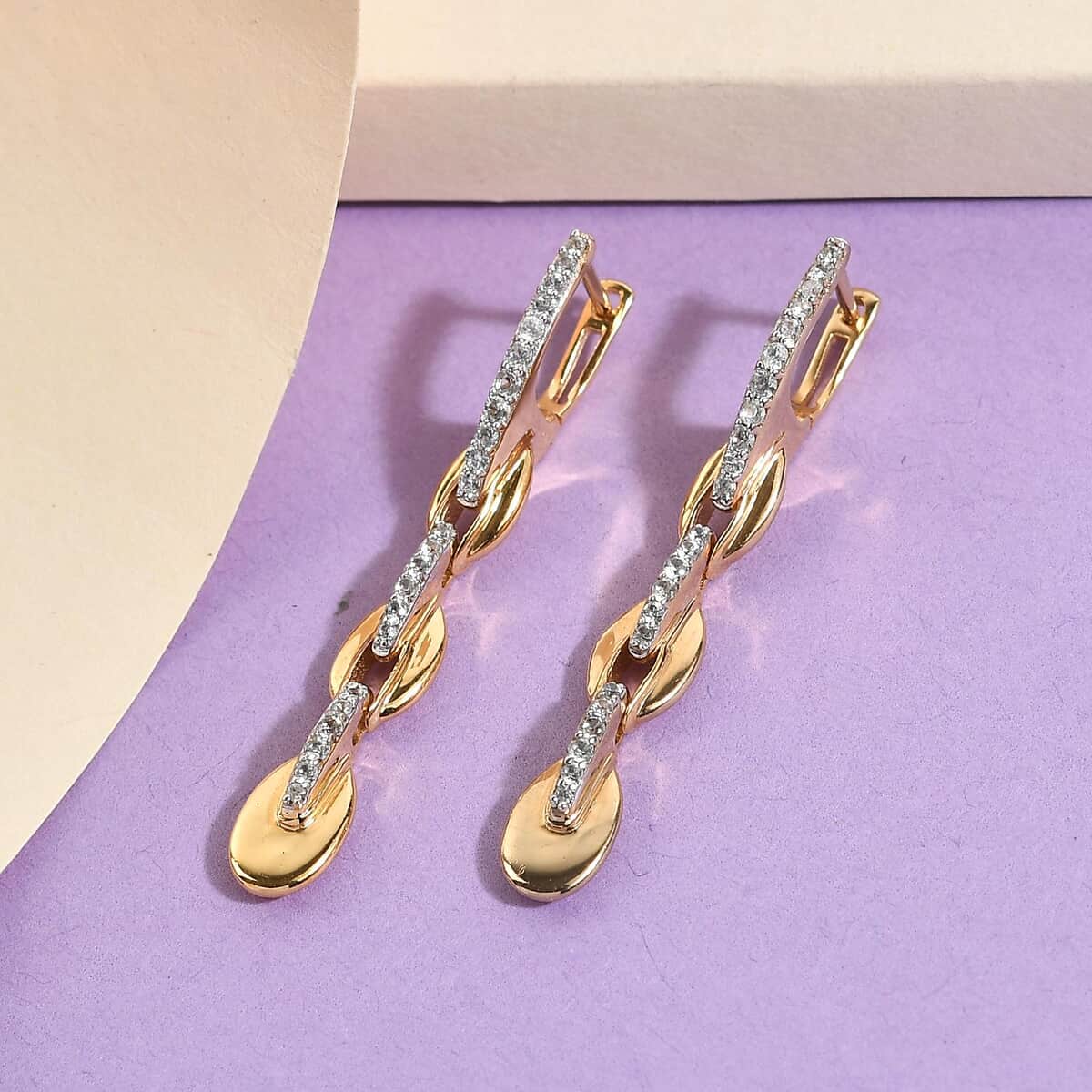 Natural White Zircon Fancy Earrings in Vermeil Yellow Gold Over Sterling Silver 0.65 ctw image number 1