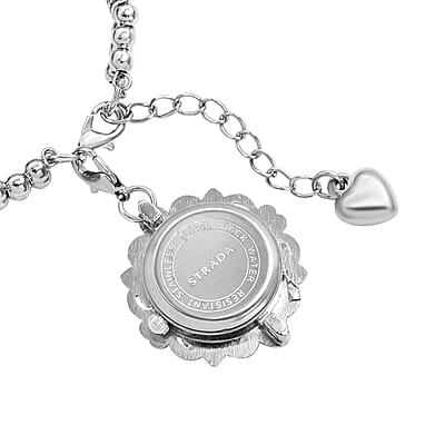 Strada Blue Howlite Beaded and Austrian Crystal Japanese Movement Bracelet Charm Watch in Silvertone (6.75- 8.25 In) 24.00 cts