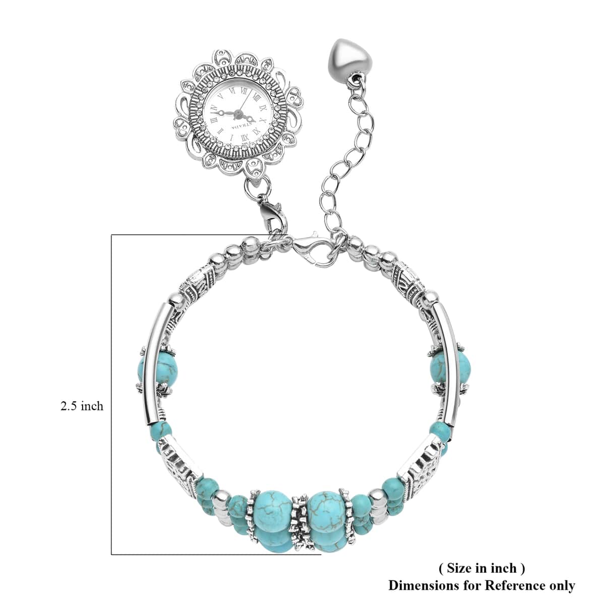 STRADA Blue Howlite Beaded, Austrian Crystal Japanese Movement Bracelet Charm Watch in Silvertone (6.75- 8.25 In) 24.00 ctw image number 6