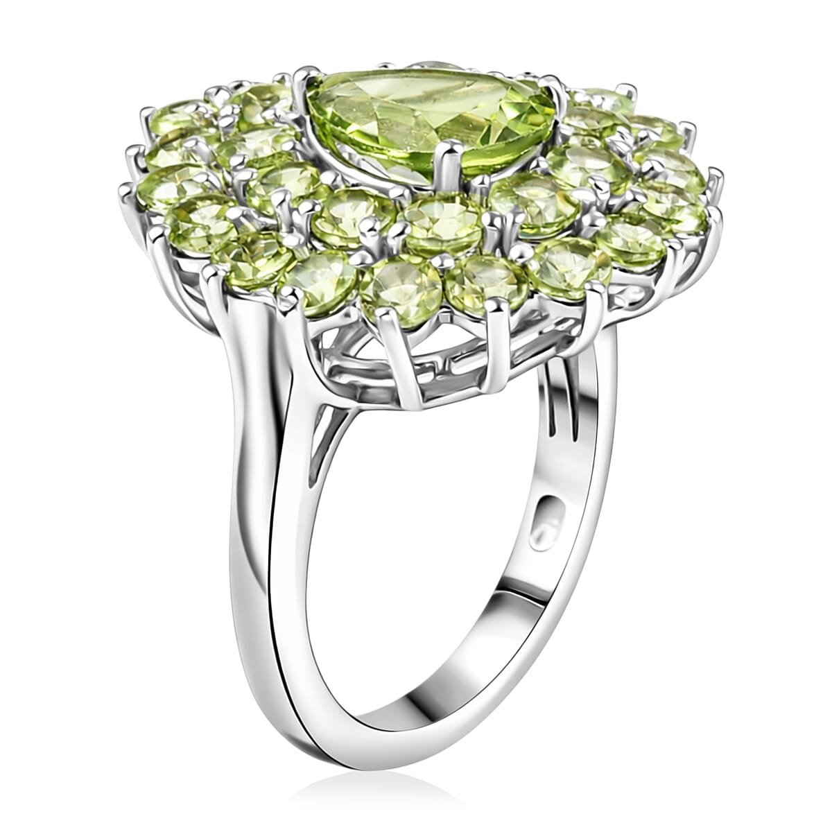Hebei Peridot 3.70 ctw Ring in Platinum Over Sterling Silver (Size 5.5)