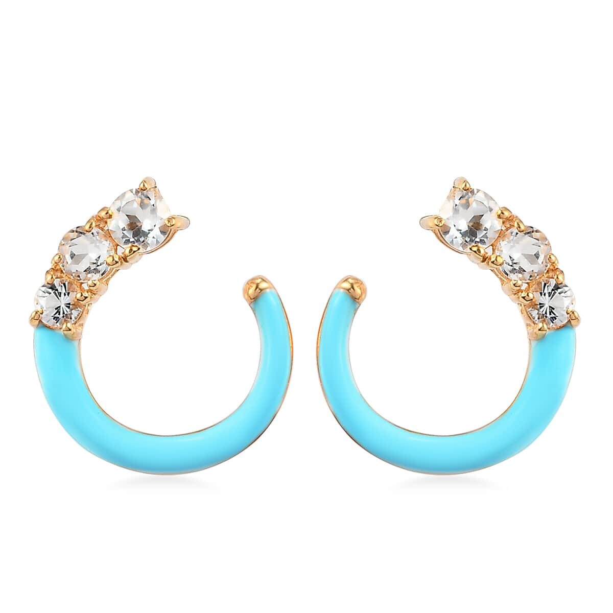 Whimsical Graduating White Topaz and Blue Enameled Statement Earrings in Vermeil Yellow Gold Over Sterling Silver 1.35 ctw image number 0