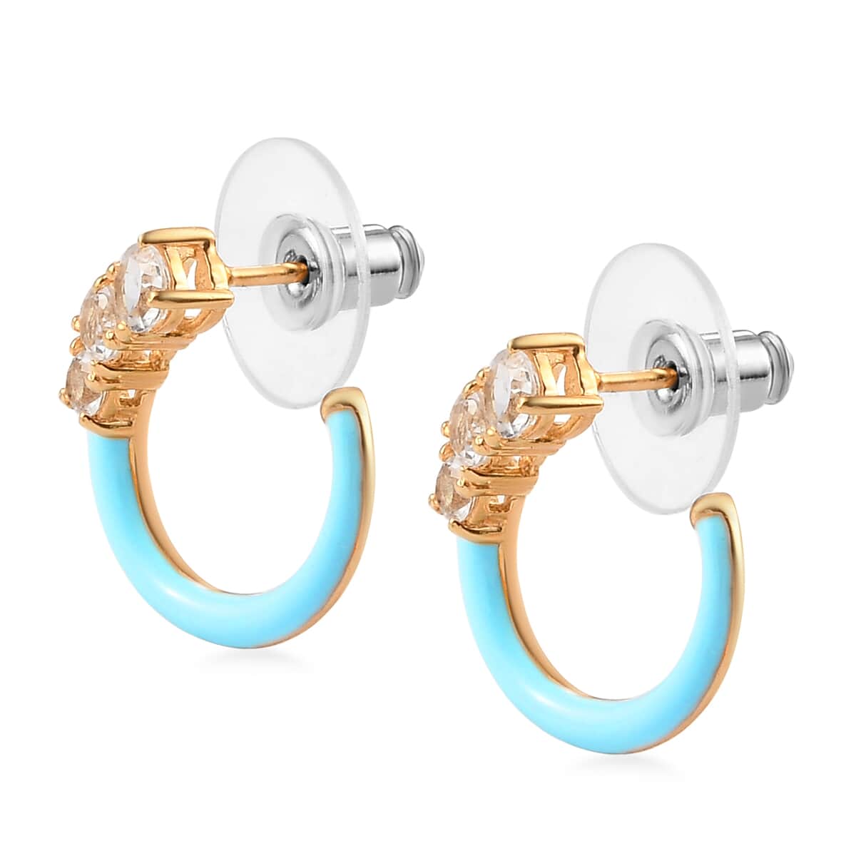 Whimsical Graduating White Topaz and Blue Enameled Statement Earrings in Vermeil Yellow Gold Over Sterling Silver 1.35 ctw image number 3