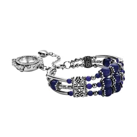 Strada Lapis Lazuli Beaded and Austrian Crystal Japanese Movement Bracelet Charm Watch in Silvertone (6.75- 8.25 In) 24.00 ctw image number 2
