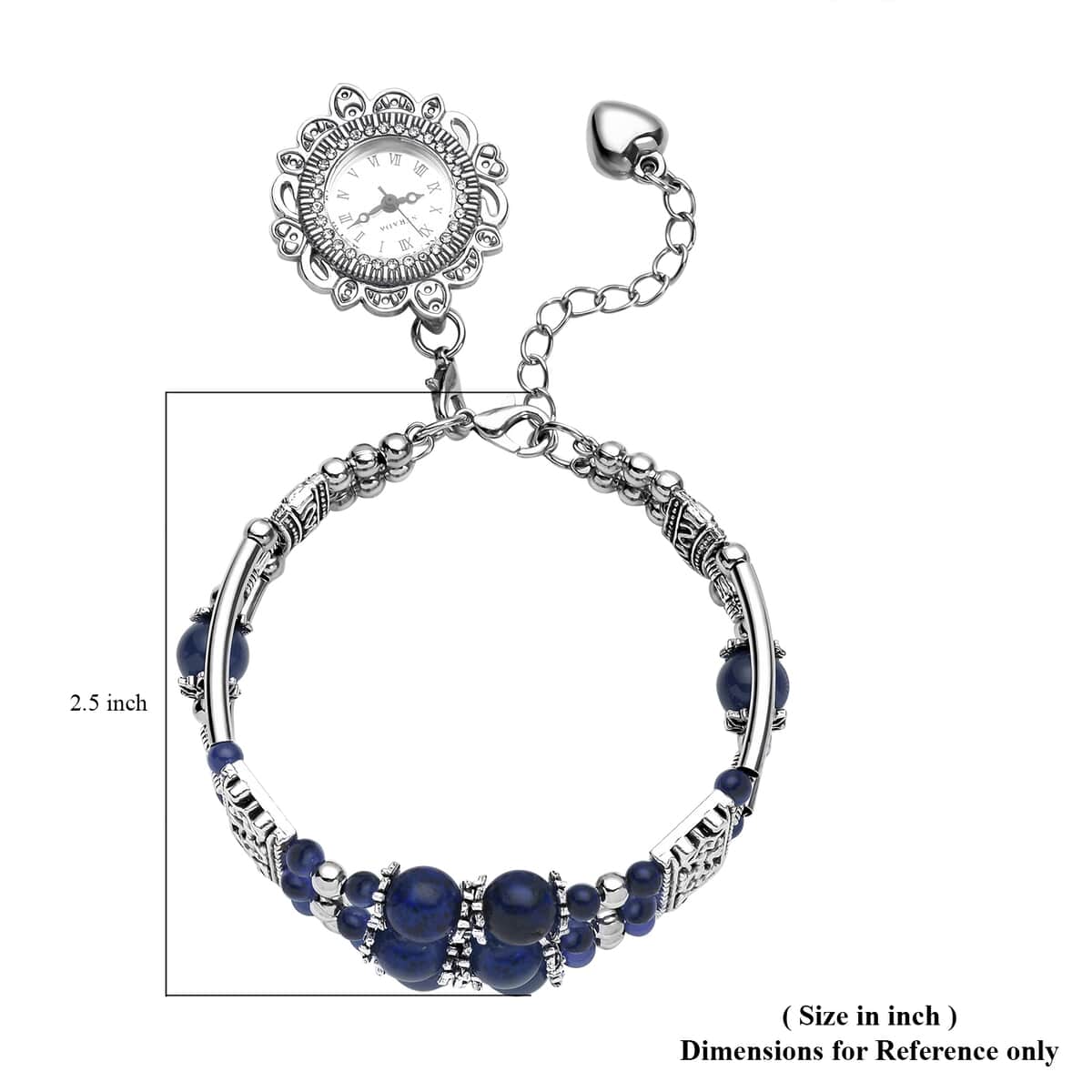 Strada Lapis Lazuli Beaded and Austrian Crystal Japanese Movement Bracelet Charm Watch in Silvertone (6.75- 8.25 In) 24.00 ctw image number 6