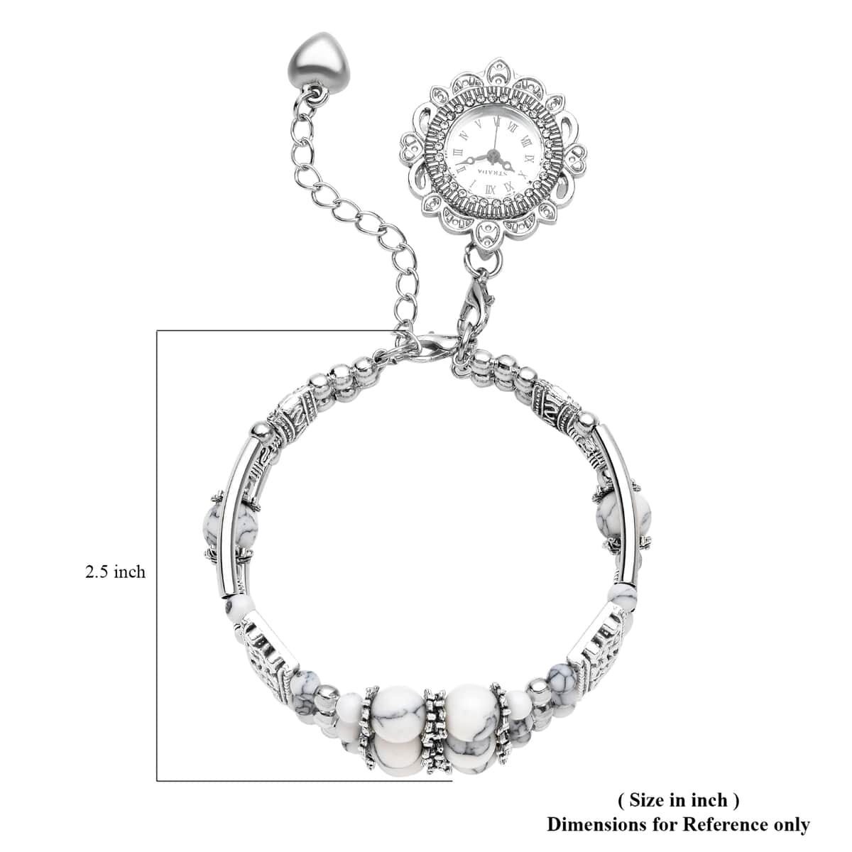 Strada White Howlite Beaded and Austrian Crystal Japanese Movement Bracelet Charm Watch in Silvertone (6.75- 8.25 In) 24.00 ctw image number 6