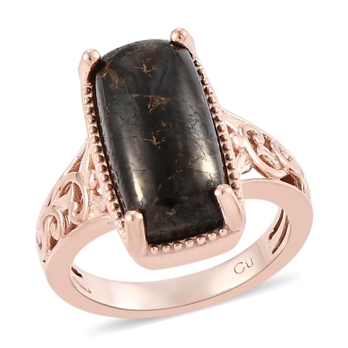 Matrix Silver Shungite Solitaire Ring in 14K Rose Gold Over Copper with Magnet (Size 6.0) 4.00 ctw image number 0