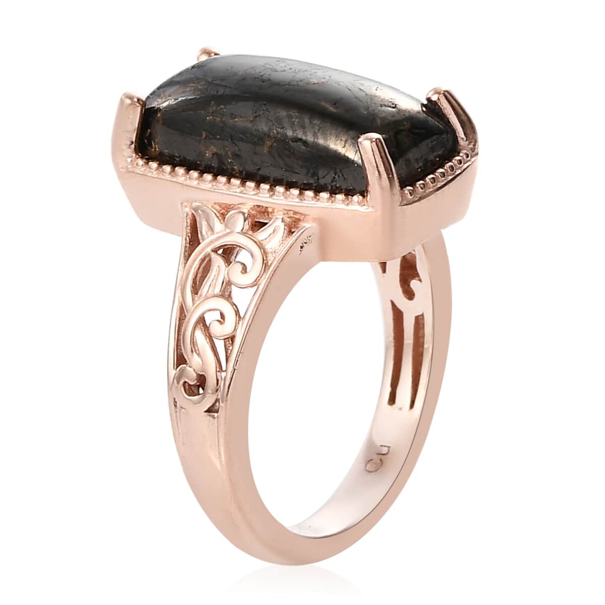 Matrix Silver Shungite Solitaire Ring in 14K Rose Gold Over Copper with Magnet (Size 6.0) 4.00 ctw image number 3