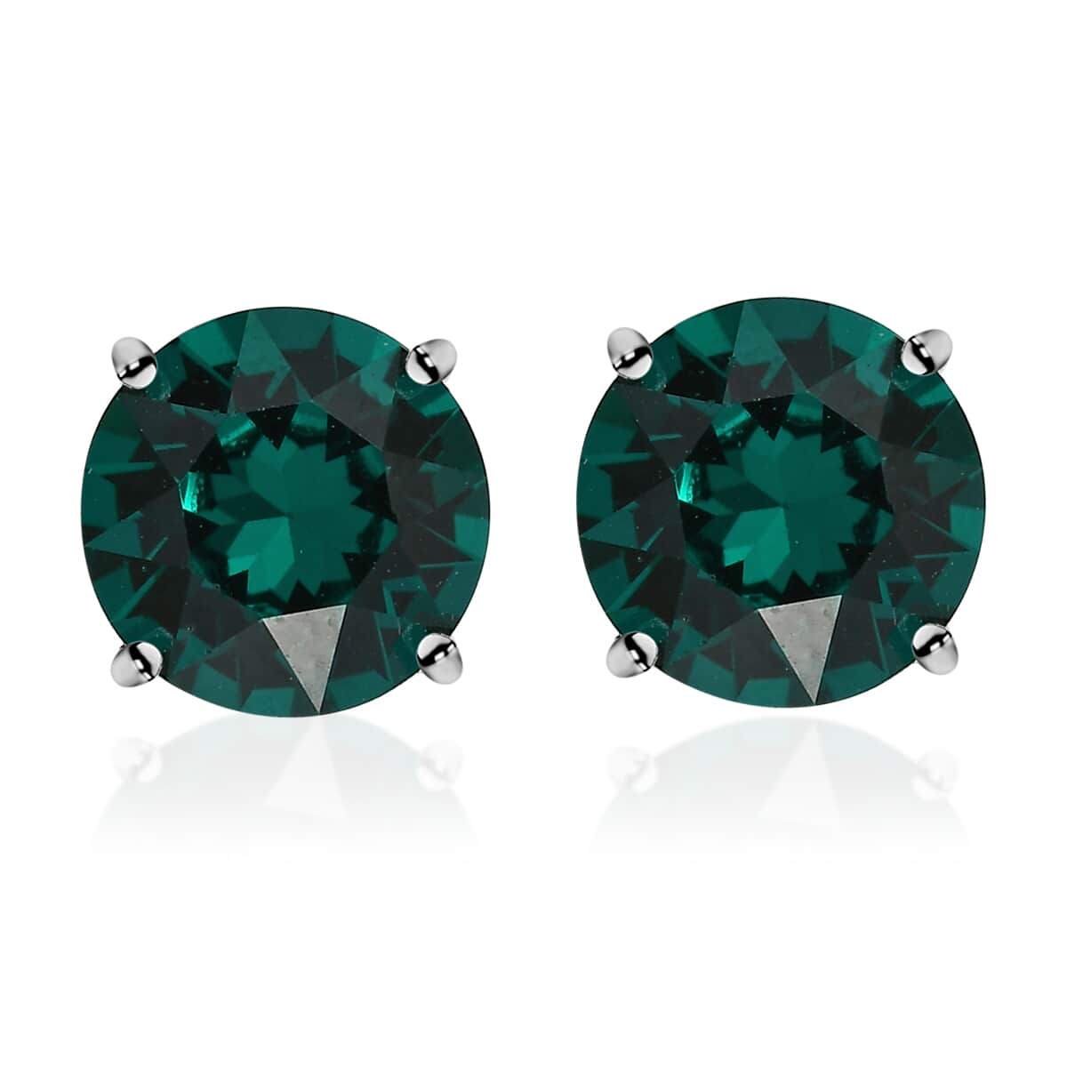 Emerald Color Crystal Solitaire Stud Earrings in Sterling Silver image number 0