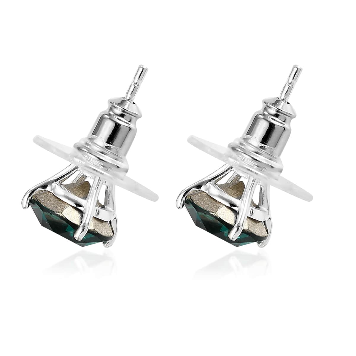 Emerald Crystal Solitaire Stud Earrings in Sterling Silver 3.70 ctw image number 3