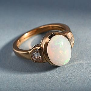 Ethiopian Welo Opal and Zircon 2.48 ctw Ring in Vermeil Yellow Gold Over Sterling Silver (Size 11.5)