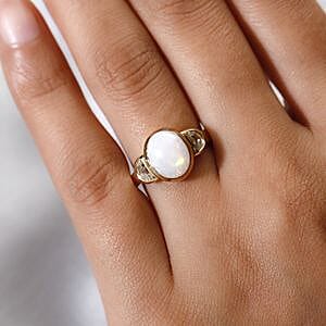 Ethiopian Welo Opal and Zircon 2.48 ctw Ring in Vermeil Yellow Gold Over Sterling Silver (Size 11.5)