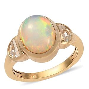 Ethiopian Welo Opal and Zircon 2.48 ctw Ring in Vermeil Yellow Gold Over Sterling Silver (Size 11.5)