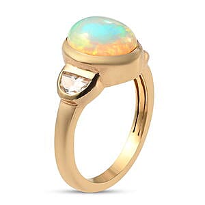 Ethiopian Welo Opal and Zircon 2.48 ctw Ring in Vermeil Yellow Gold Over Sterling Silver (Size 11.5)