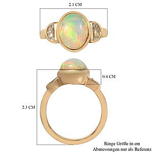 Ethiopian Welo Opal and Zircon 2.48 ctw Ring in Vermeil Yellow Gold Over Sterling Silver (Size 11.5)