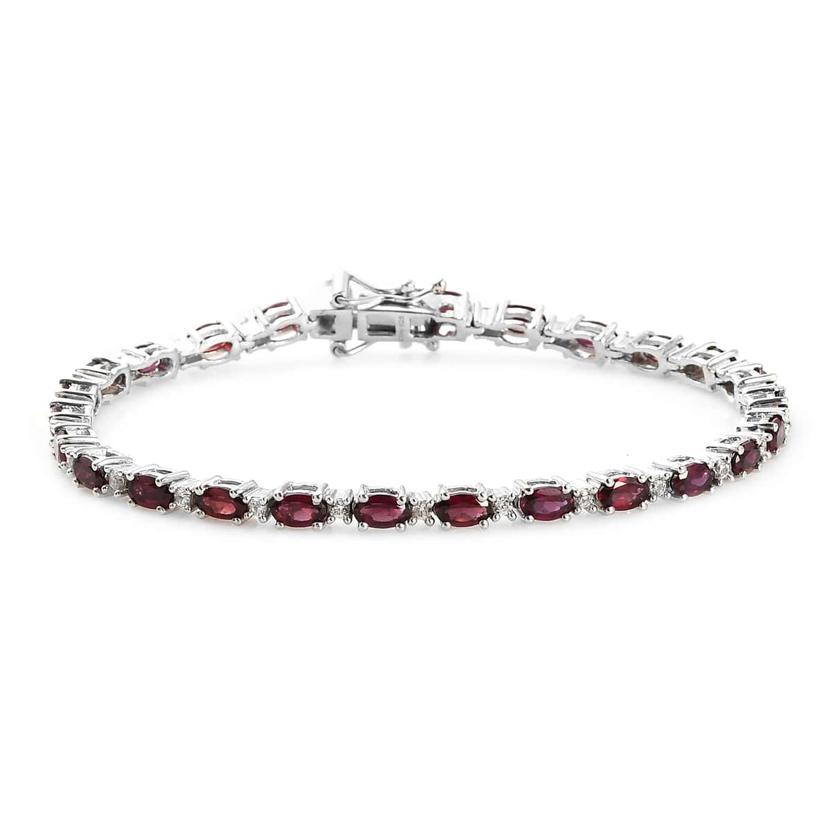 Anthill Garnet and White Zircon Tennis Bracelet in Platinum Over Sterling Silver (7.25 In) 7.90 ctw image number 0