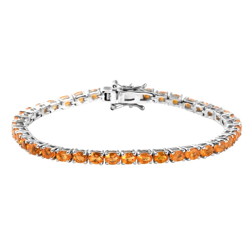 Mexican Fire Opal Tennis Bracelet in Platinum Over Sterling Silver (6.50 In) 4.90 ctw