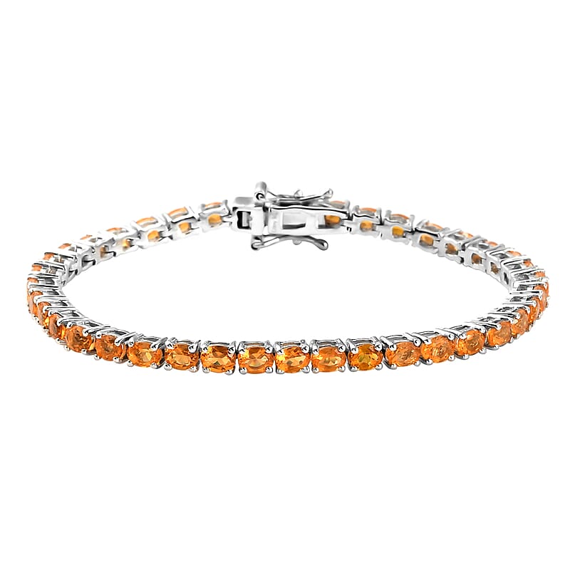Mexican Fire Opal Tennis Bracelet in Platinum Over Sterling Silver (6.50 In) 4.90 ctw