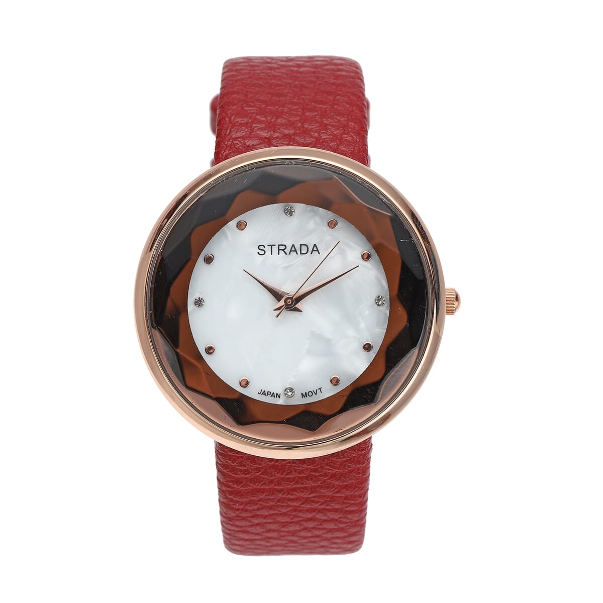 Strada Japanese Movement  Simulated MOP Carved Dial Watch With Wine Red Faux Leather (39.8mm) image number 0