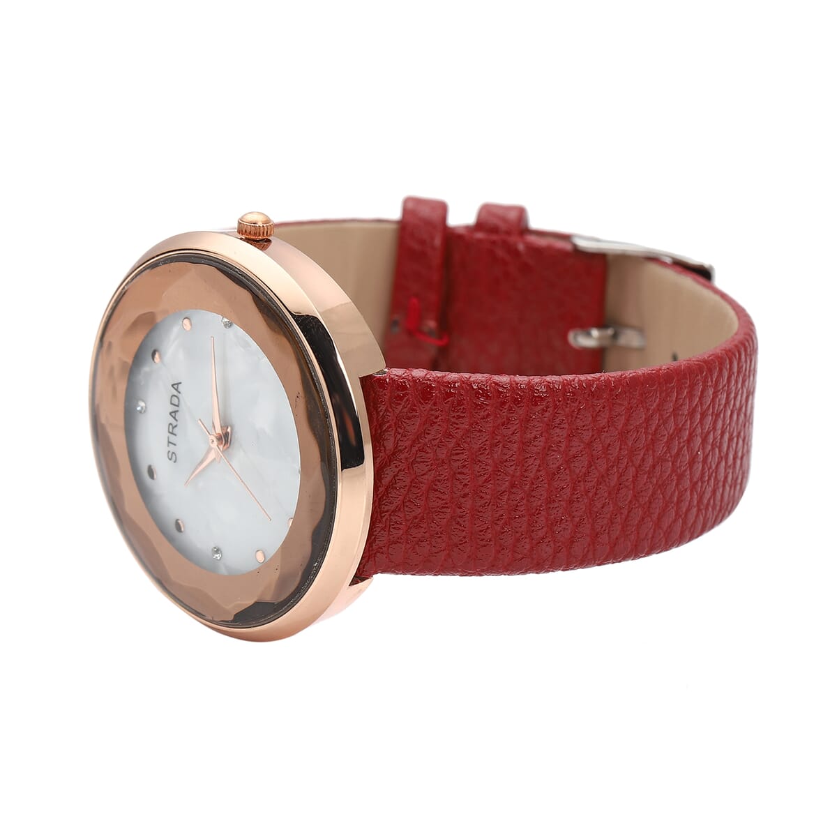 Strada Japanese Movement  Simulated MOP Carved Dial Watch With Wine Red Faux Leather (39.8mm) image number 4