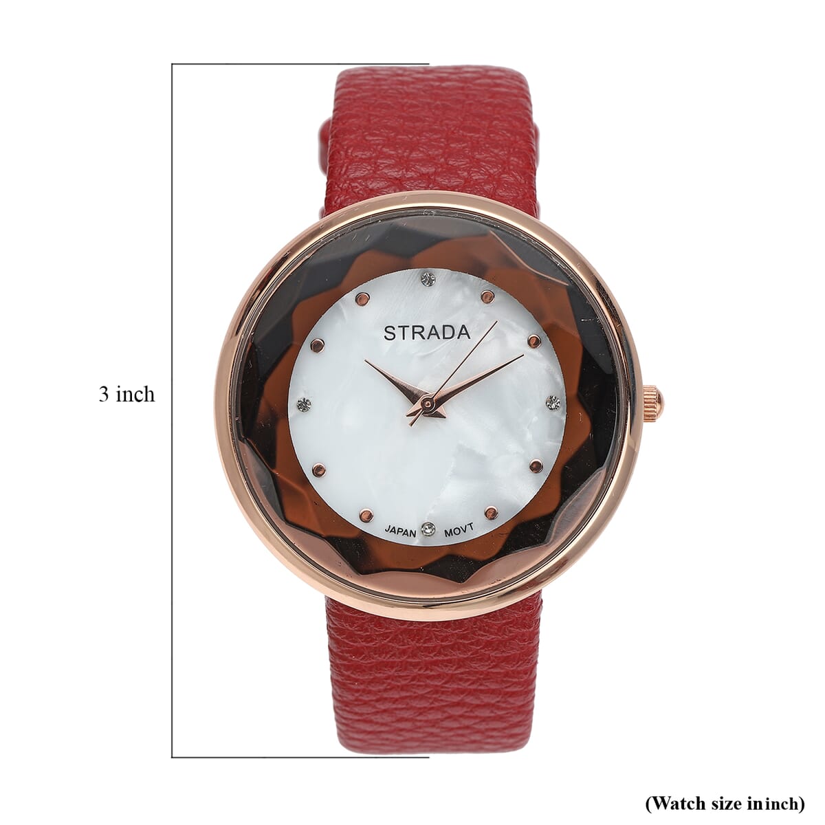 Strada Japanese Movement  Simulated MOP Carved Dial Watch With Wine Red Faux Leather (39.8mm) image number 6