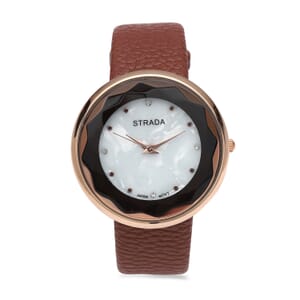Strada Japanese Movement Watch  Simulated MOP Carved Dial With Dark Brown Faux Leather (39.8mm)