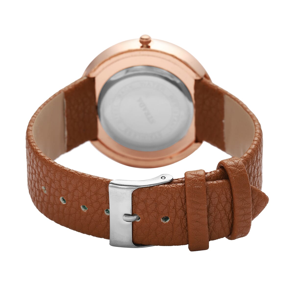 Strada Japanese Movement Simulated MOP Carved Dial Watch With Dark Gold Faux Leather (39.8mm) image number 6