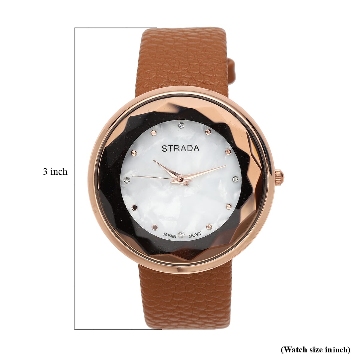 Strada Japanese Movement Simulated MOP Carved Dial Watch With Dark Gold Faux Leather (39.8mm) image number 7