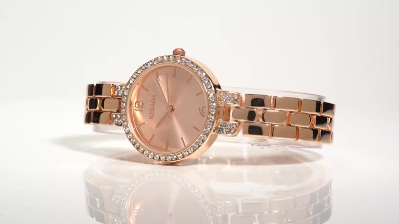 STRADA Austrian Crystal Japanese Movement Light Rose Gold Dial Watch in Rosetone (30.20mm) (6.0-7.25 Inch)