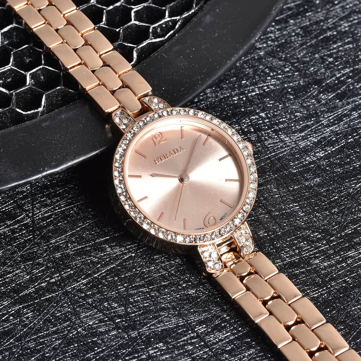 Strada Austrian Crystal Japanese Movement Light Rose Gold Dial Watch in Rosetone (30.20mm) (6.0-7.25 Inch) image number 1