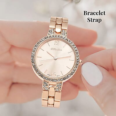 Strada Austrian Crystal Japanese Movement Light Rose Gold Dial Watch in Rosetone (30.20mm) (6.0-7.25 Inch)