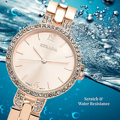 Strada Austrian Crystal Japanese Movement Light Rose Gold Dial Watch in Rosetone (30.20mm) (6.0-7.25 Inch)
