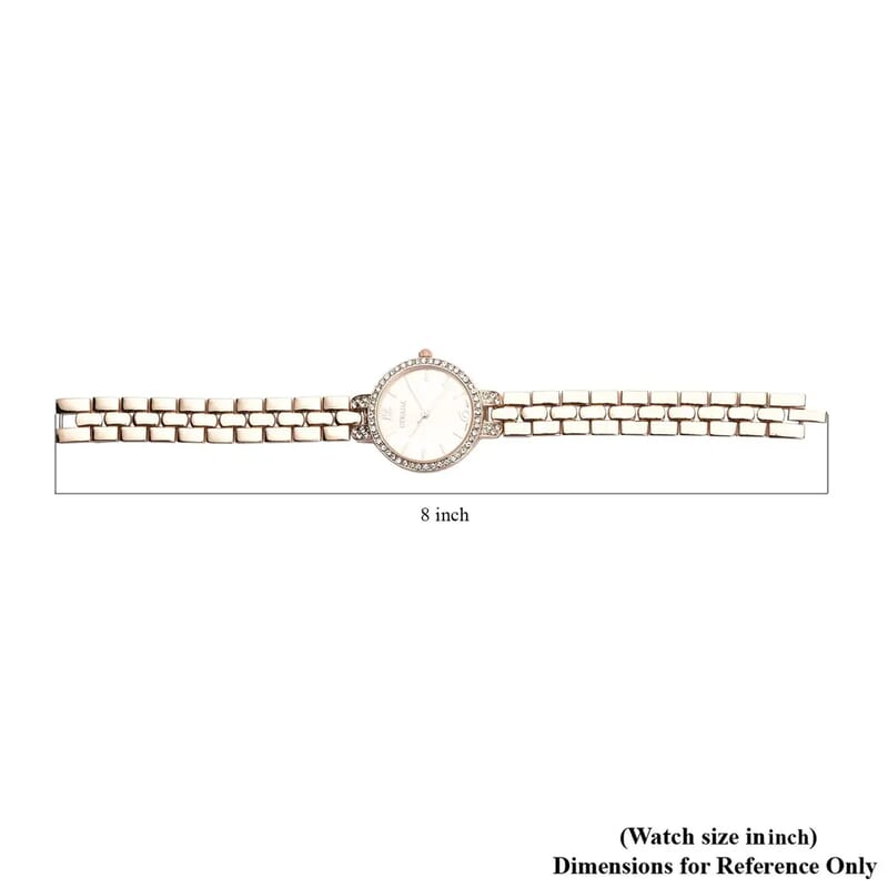 Strada Austrian Crystal Japanese Movement Light Rose Gold Dial Watch in Rosetone (30.20mm) (6.0-7.25 Inch)