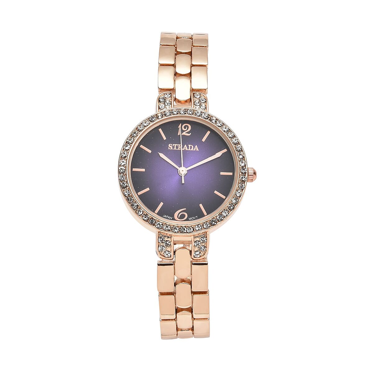 Strada Austrian Crystal Japanese Movement Purple Dial Watch in Goldtone (30.20mm) (6.0-7.25 Inch) image number 0