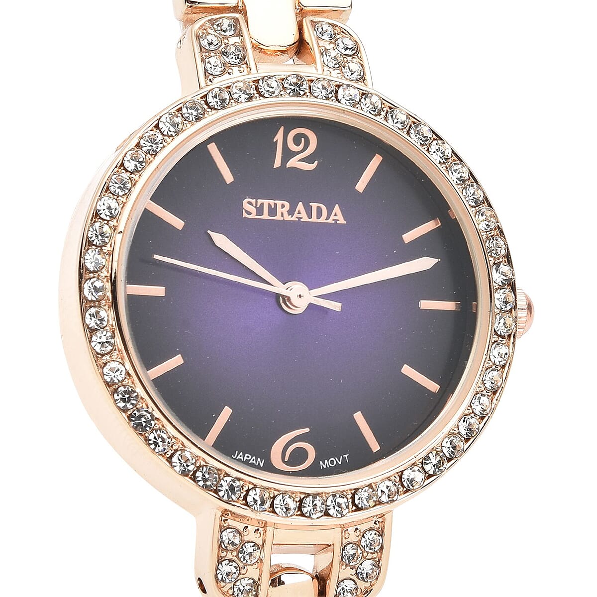 Strada Austrian Crystal Japanese Movement Purple Dial Watch in Goldtone (30.20mm) (6.0-7.25 Inch) image number 3