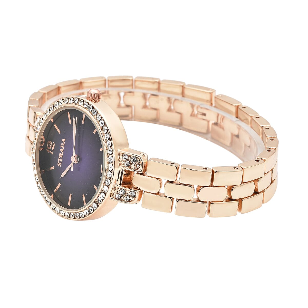 Strada Austrian Crystal Japanese Movement Purple Dial Watch in Goldtone (30.20mm) (6.0-7.25 Inch) image number 4