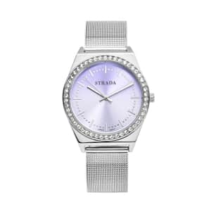 Strada Japanese Movement White Austrian Crystal Gradient Purple Sunshine Dial Watch with Stainless Steel Mesh Strap (39.37mm) (6.50-8.25 Inches)