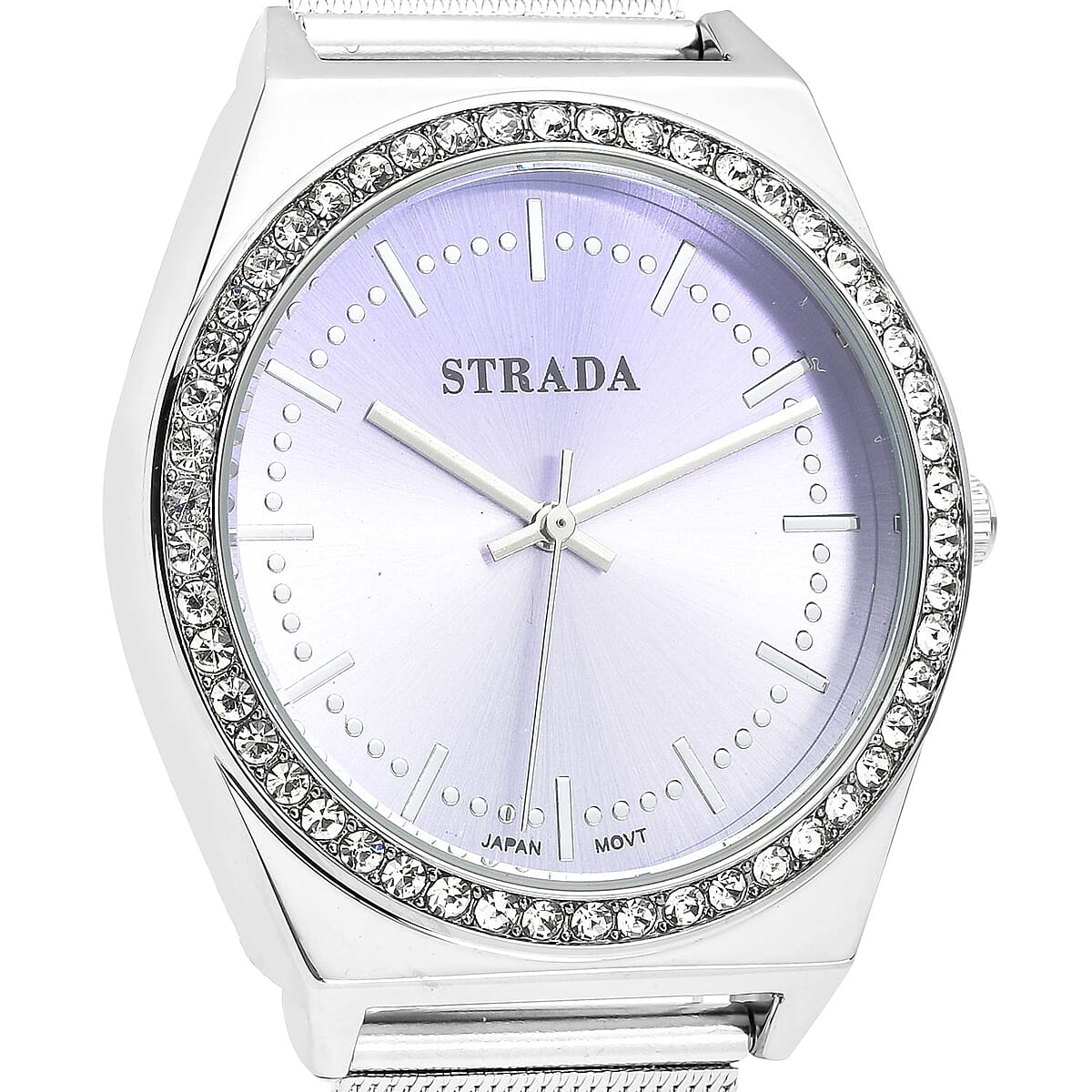 Strada Japanese Movement White Austrian Crystal Gradient Purple Sunshine Dial Watch with Stainless Steel Mesh Strap (39.37mm) (6.50-8.25 Inches) image number 3