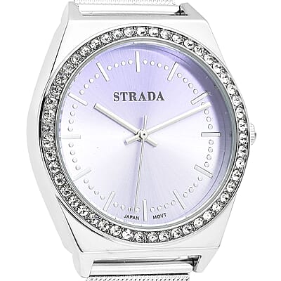 Strada Japanese Movement White Austrian Crystal Gradient Purple Sunshine Dial Watch with Stainless Steel Mesh Strap (39.37mm) (6.50-8.25 Inches)